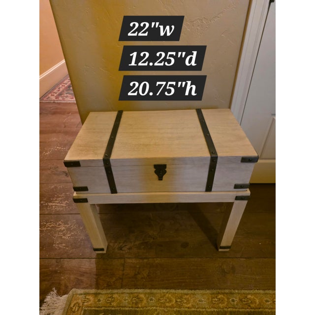 White Washed Storage Trunk on Stand For Sale In San Antonio - Image 6 of 10