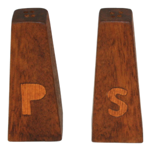 Mid Century Modern Two Tone Wooden Obelisk Shaped Salt & Pepper Shakers- a Pair