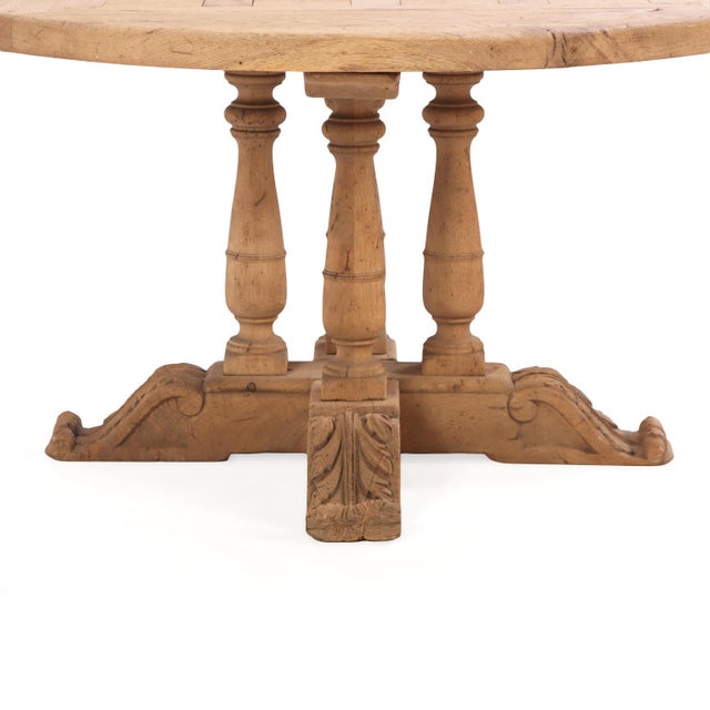 French Round Solid Oak Table With Acanthus Motifs, C. 1940 For Sale - Image 4 of 7