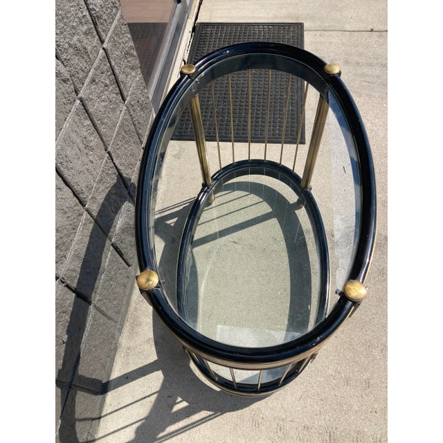 Hollywood Regency Mid 20th Century Acid Etched Brass Bar Cart by Bernard Rohne for Mastercraft For Sale - Image 3 of 5