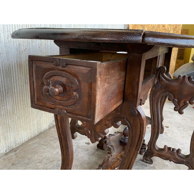 Brown 18th Century Carved Oak Gateleg Oval Table with Drawers and Lyre Legs For Sale - Image 8 of 18