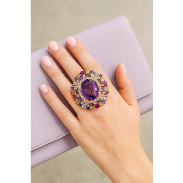 Bochic “Orient” Vintage Natural Ruby, Peridot & Amethyst Ring Set In 18K Gold & For Sale In New York - Image 6 of 11