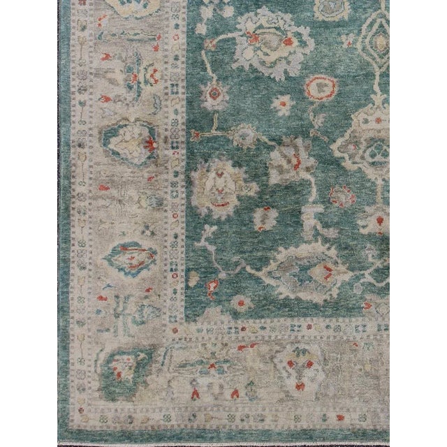 Green Color Turkish Oushak Rugby Keivan Woven Arts 10'7'' X 13'8'' For Sale - Image 4 of 6