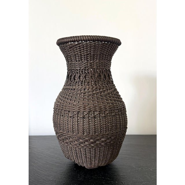 A lovely antique Japanese hanging basket woven from thin bamboo stripes, circa late 19th to early 20th century (toward the...