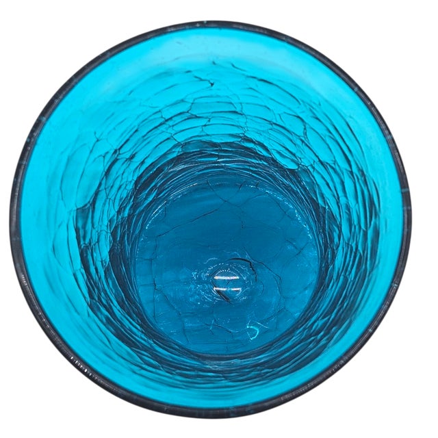MCM Blenko Wayne Husted 5519-S Teal Blue Crackle Sheaf Vase 9" For Sale In San Francisco - Image 6 of 10