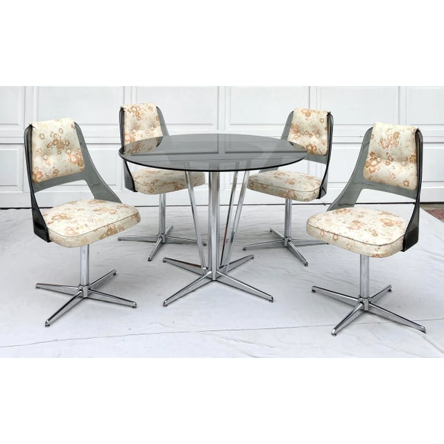 MCM Smoky Glass, Lucite and Chrome Dining Table Set For Sale In Los Angeles - Image 6 of 13