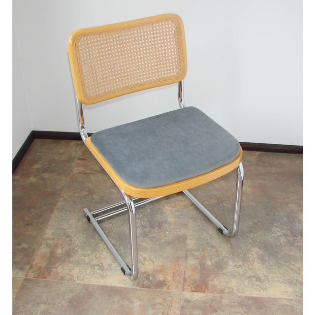 Vintage Bauhaus Chair in Chrome, Raffia and Fabric, 1980s For Sale - Image 4 of 9