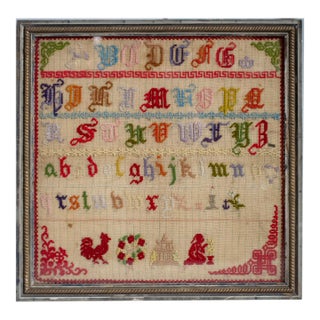 Early 20th Century Framed Sampler With Asian Theme and Motifs For Sale
