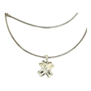 1990s Tiffany & Co Estate X Signature Necklace Sterling Silver For Sale