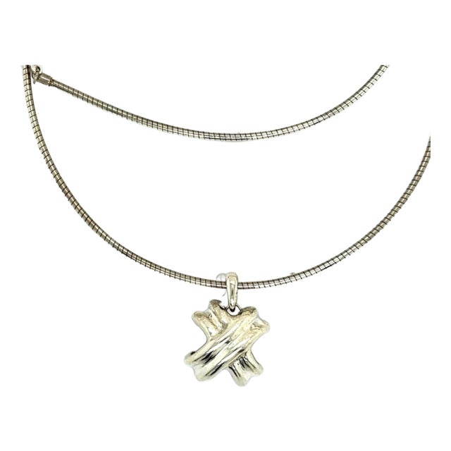 1990s Tiffany & Co Estate X Signature Necklace Sterling Silver For Sale