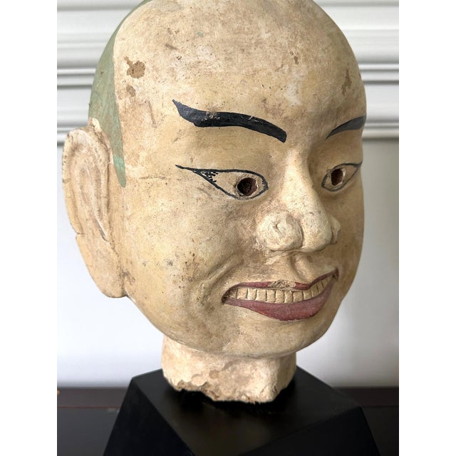 Large Terracotta Head of Luohan on Wood Stand from Vietnam For Sale - Image 11 of 18