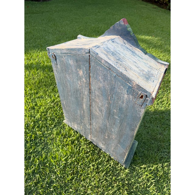 Vintage Handcrafted Folk Art Wall Cabinet With Distressed Polychrome Finish For Sale - Image 10 of 12