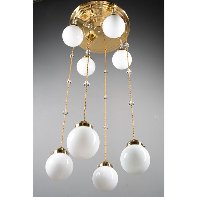 Art Deco Chandelier with Opal Glass Shades, Vienna, 1920s For Sale - Image 11 of 18