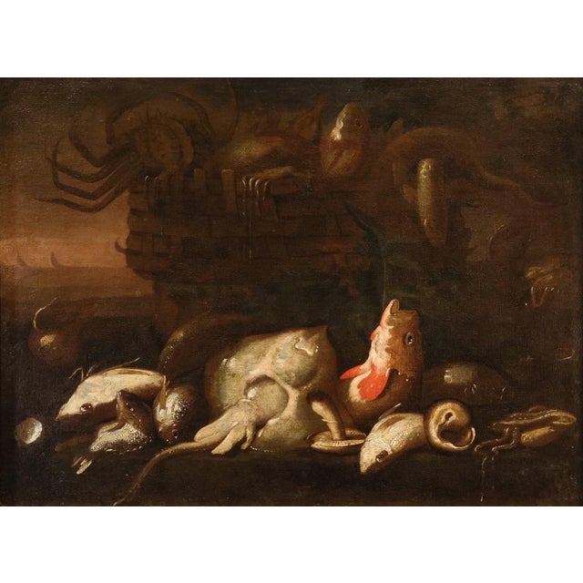 Elena Recco, Still Lifes with Fish and Shellfish, 1690, Oil on Canvas, Set of 2 For Sale - Image 6 of 16