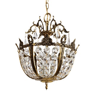 1950s Crystal Brass Basket Chandelier For Sale
