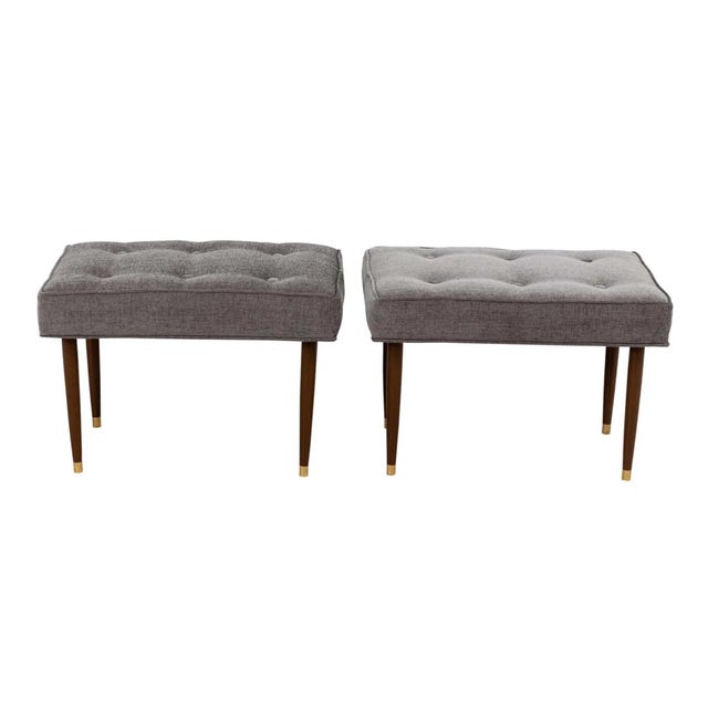 Mid Century Benches With Walnut Legs and Brass Sabots For Sale - Image 9 of 11