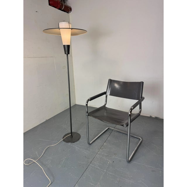 Mid-Century Modern Steel, Brass and Glass Floor Lamp, 1950s For Sale - Image 9 of 11