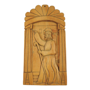1950s Fritz Rummler Hand Carved Wood Texas Folk Art Retablo Sculpture