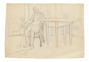 Figure in Interior - Original Pencil Drawing by Jeanne Daour - 1940 1940