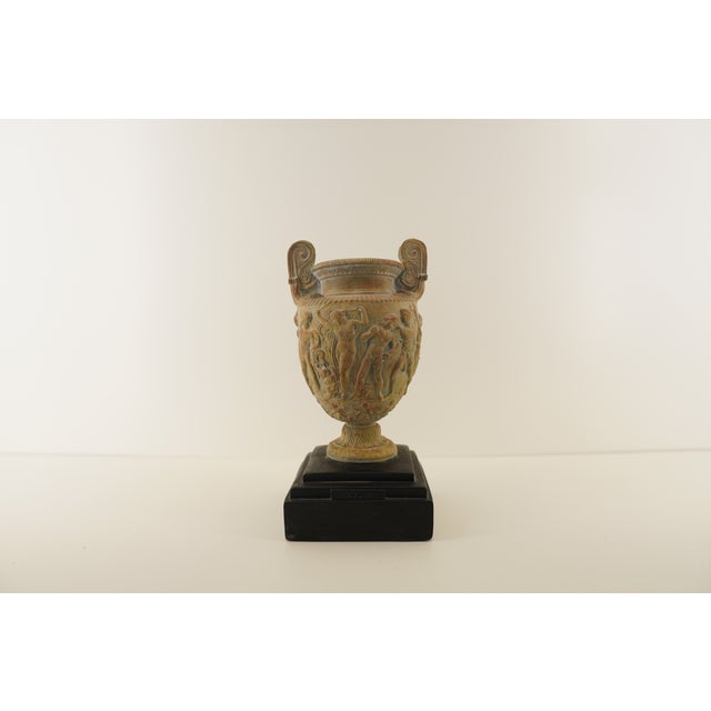 Vintage Greek Roman Neoclassical Urn on Black Base For Sale - Image 9 of 18