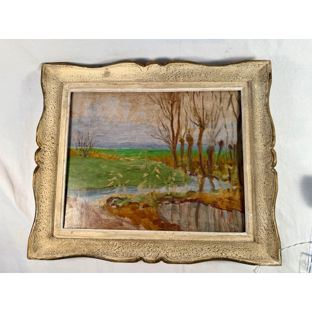 Blue Vintage, French, Oil on Board, Framed Landscape Painting For Sale - Image 8 of 8