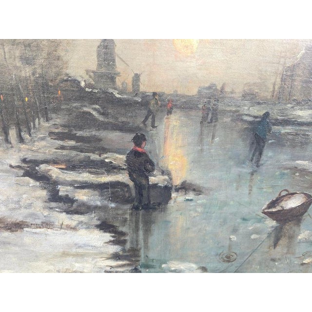Dutch Artist, Frozen River Scene, 1900, Oil Painting, Framed For Sale - Image 7 of 13