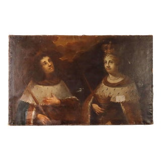 Portraits of Queen and Prince, Oil Painting on Canvas For Sale