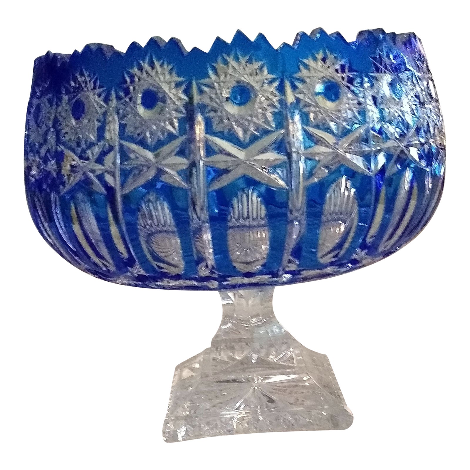 Vintage Bohemian Royal Blue Lead Crystal Pedestal Bowl | Chairish