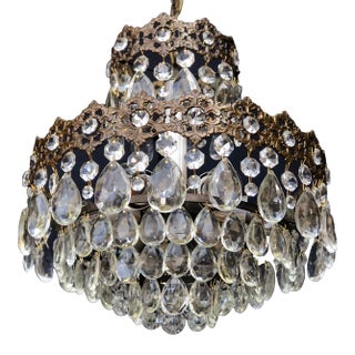 Vintage Crystal Brass Art Nouveau Chandelier For Sale