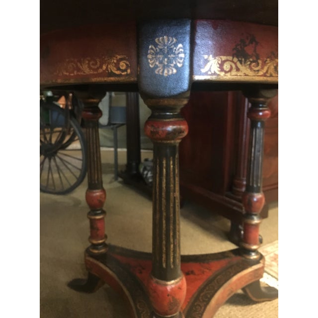 Red 1980s English Traditional Tooled Leather Center Table For Sale - Image 8 of 12