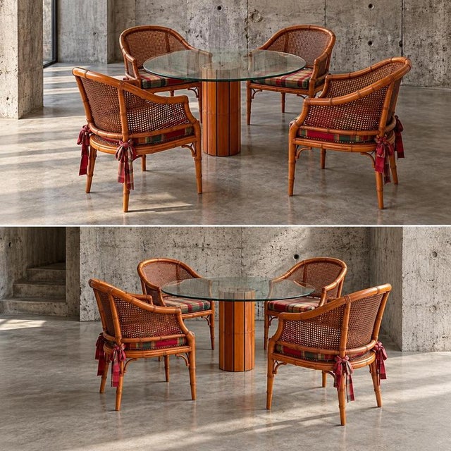 Vintage Faux Bamboo Dining Set, 1980s, Set of 5 For Sale - Image 3 of 7
