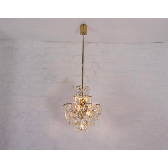 Mid-Century Modern Midcentury Modern Chandelier in Brass and Crystal, 1970s For Sale - Image 3 of 12