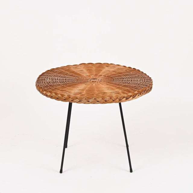 Wood Hand-Woven Rattan and Black Iron Coffee Table by Roberto Mango, Italy, 1970s For Sale - Image 7 of 15