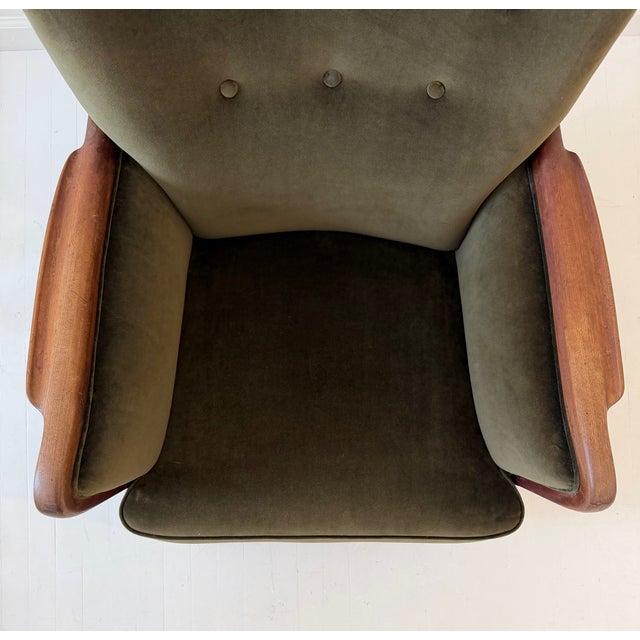 Danish Lounge Chair With Velvet and Wood Trimmed Armrest, 1940's For Sale - Image 13 of 16