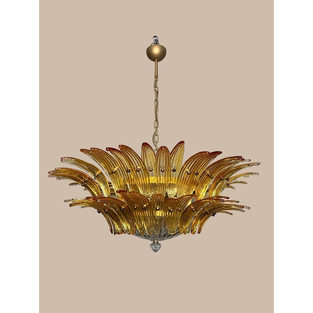 Murano Chandelier Ceiling Light “Palmette” 82 Amber Murano Glasses, Two-Tier Design For Sale In Los Angeles - Image 6 of 6