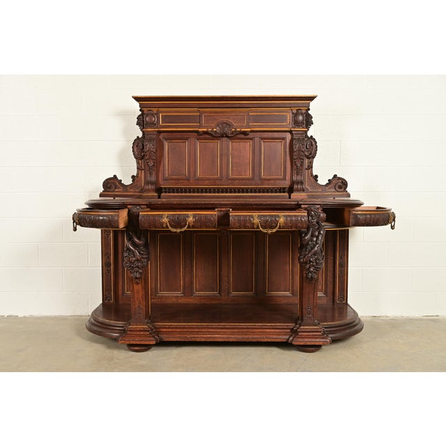 Late 19th Century R. J. Horner Renaissance Revival Ornate Carved Oak Sideboard or Bar Cabinet, Circa 1880s For Sale - Image 5 of 17