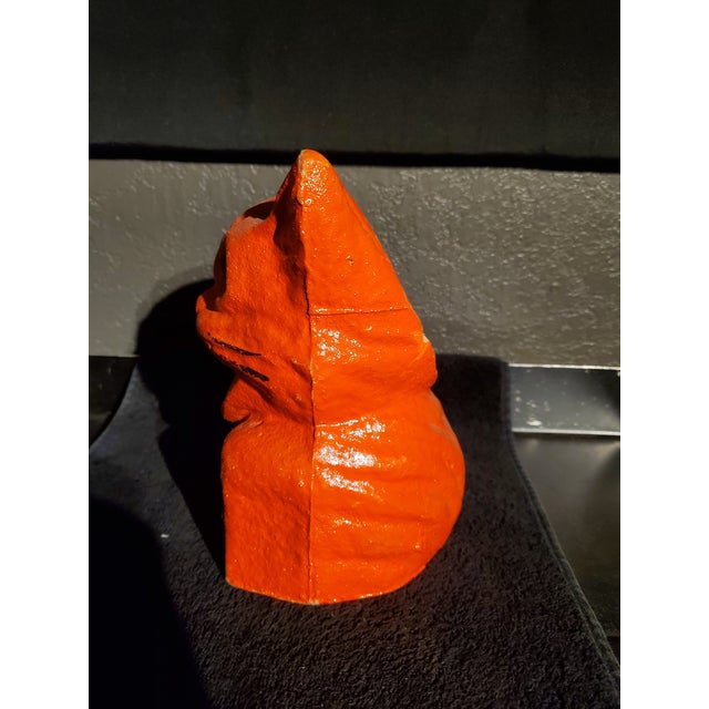 Vintage Molded Papier-Mâché Halloween Orange Cat Candy Container / Lantern For Sale - Image 4 of 11