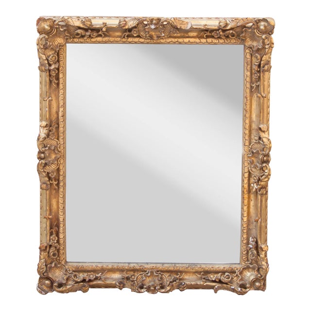 Neoclassical Empire Style Rectangular Mirror in Hand Carved Giltwood, 1970s For Sale