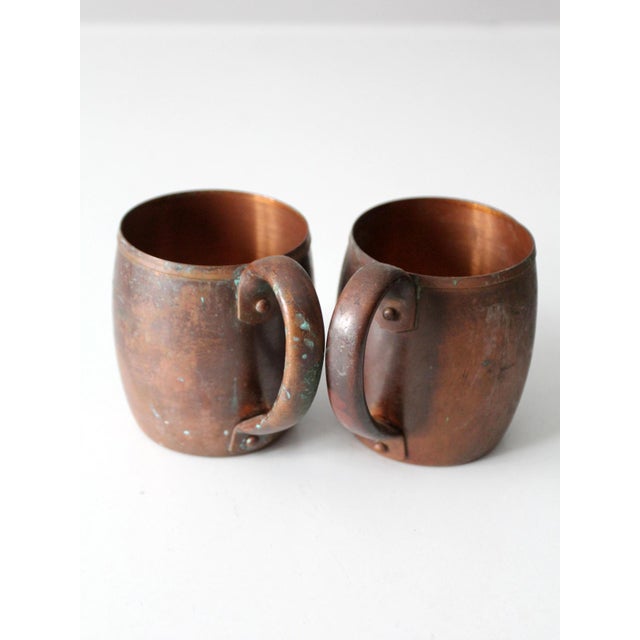 Vintage Copper Mugs With Handles Pair For Sale - Image 6 of 11
