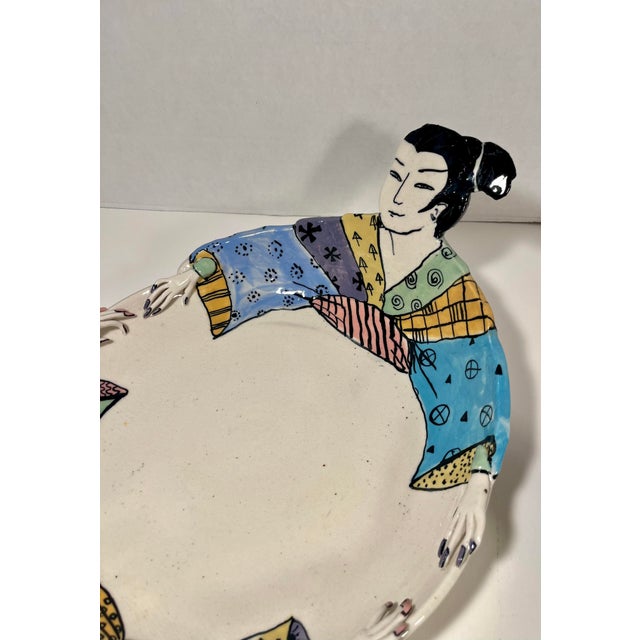 Set of 3 Vintage 1979-80 Flyn Studio Art Pottery Japan Inspired Plates, Signed For Sale - Image 4 of 18