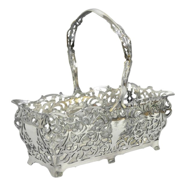 Antique Victorian Silver Plated Reticulated Scrollwork Bread Basket by Forbes For Sale