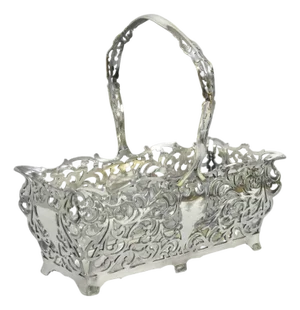 Antique Victorian Silver Plated Reticulated Scrollwork Bread Basket by Forbes