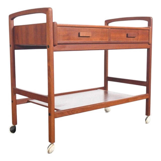 Mid 20th Century Danish Modern Two Drawer Bar Cart in Teak For Sale