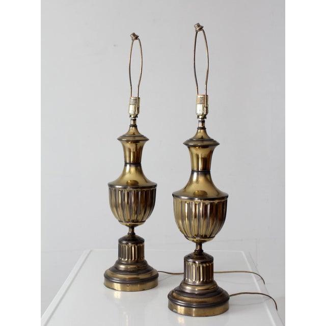 Vintage Brass Urn Table Lamps Pair For Sale - Image 9 of 12
