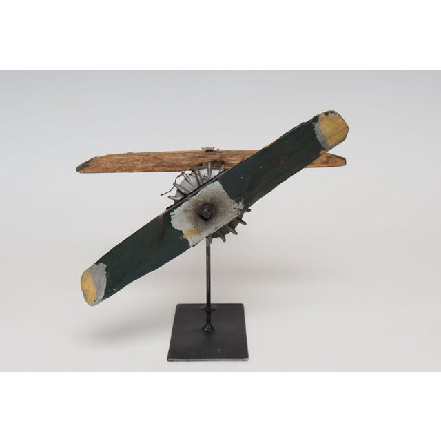 Folk Art Early 20th Century Vintage Folk Art Hand-Carved and Painted Wooden Airplane For Sale - Image 3 of 18