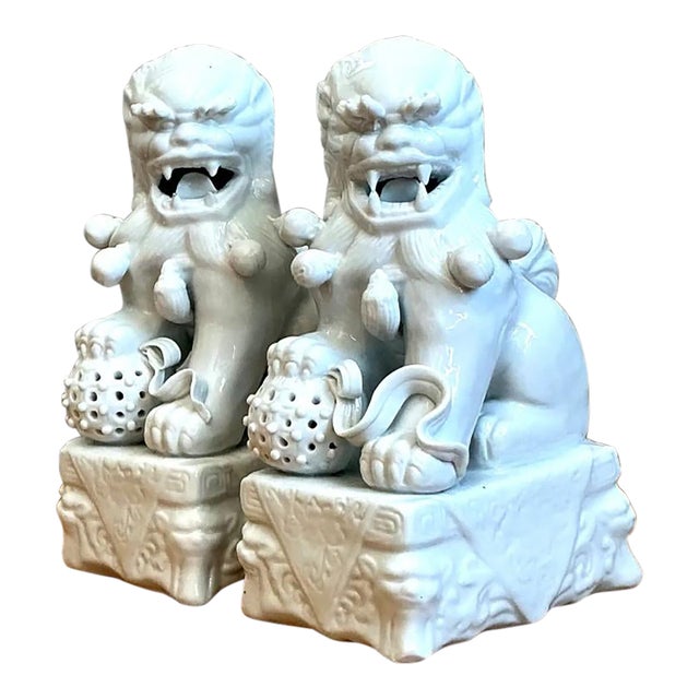 Vintage Blanc De Chine Porcelain Foo Dogs - Pair For Sale