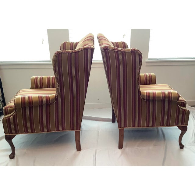 1960s Carved Wood & Upholstered Wing-Back Chairs With Ottoman - 3 Pieces For Sale In Orlando - Image 6 of 12