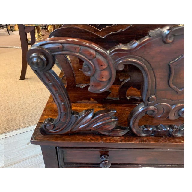 Early Victorian Solid Rosewood Three-Section Canterbury with Drawer and Casters For Sale - Image 11 of 18