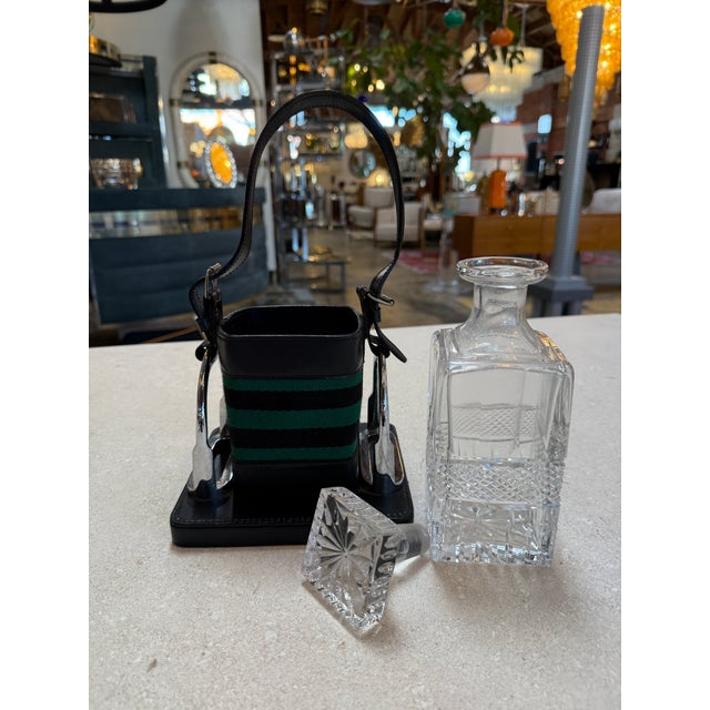 Gucci Inspired Leather & Crystal Decanter Set, Italy, 1970s For Sale - Image 4 of 9