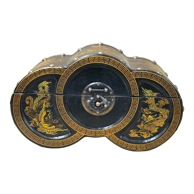 Oriental Black Flower Bird Graphic Circles Shape Container Box For Sale